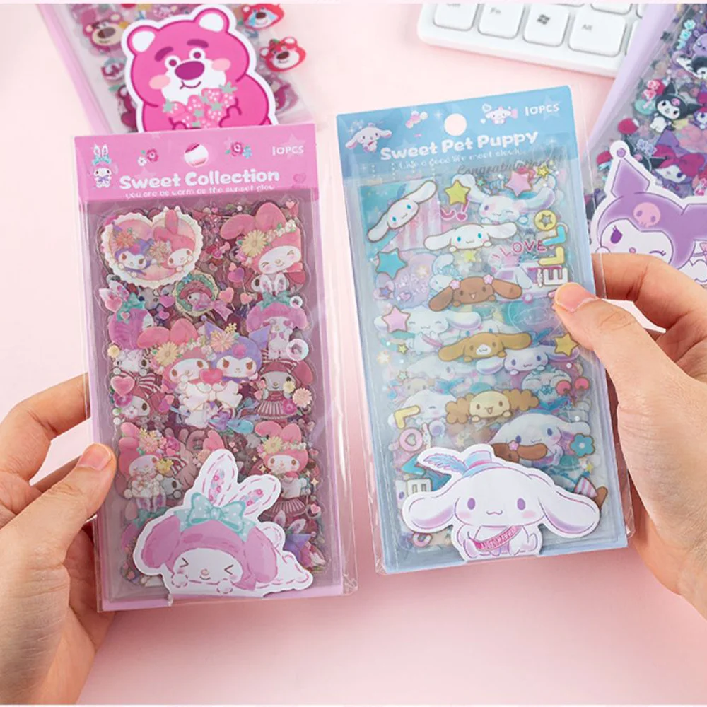 Sanrio Cartoon Sticker Set Cinnamoroll Kuromi Melody Kitty Kawaii Stickers Student Stationery Supplies Birthday Gifts Wholesale