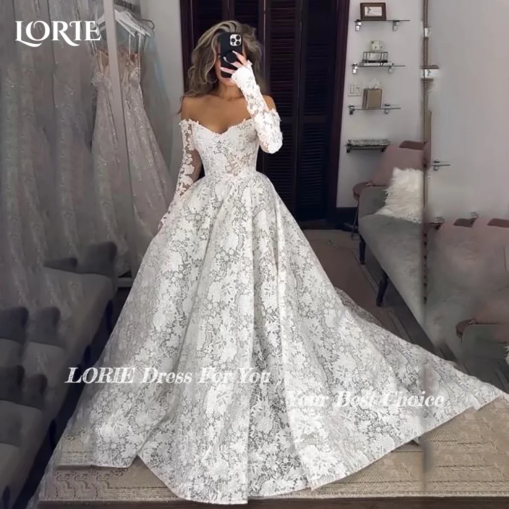 LORIE 3D Flowers Mermaid Wedding Dresses High Collar A-Line Puff Sleeve Long Sleeve Bridal Gown Princess Bride Dress Customized