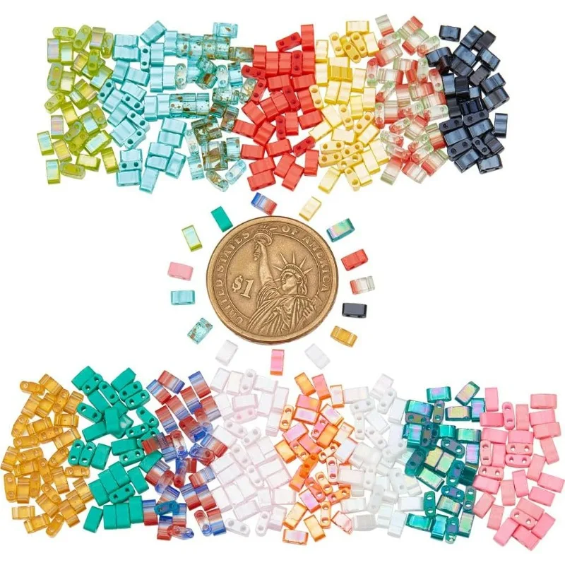 450 Pcs Half Cut Tila Bead, 4.5-5x2mm 2-Hole Seed Bead Glass Spacer Beads Rectangle Mini Beads Japanese Glass Beads