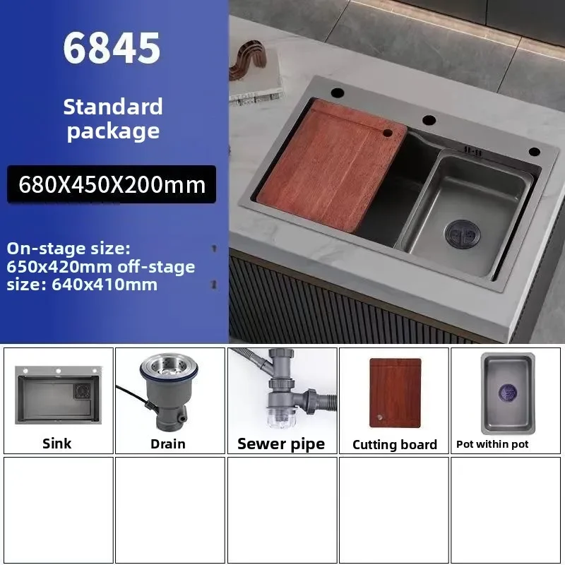 Kitchen Sink Large Single Bowl Nano SUS304 Stainless Steel Durable Multi Purpose Family Washing Basin Sink Kitchen Items