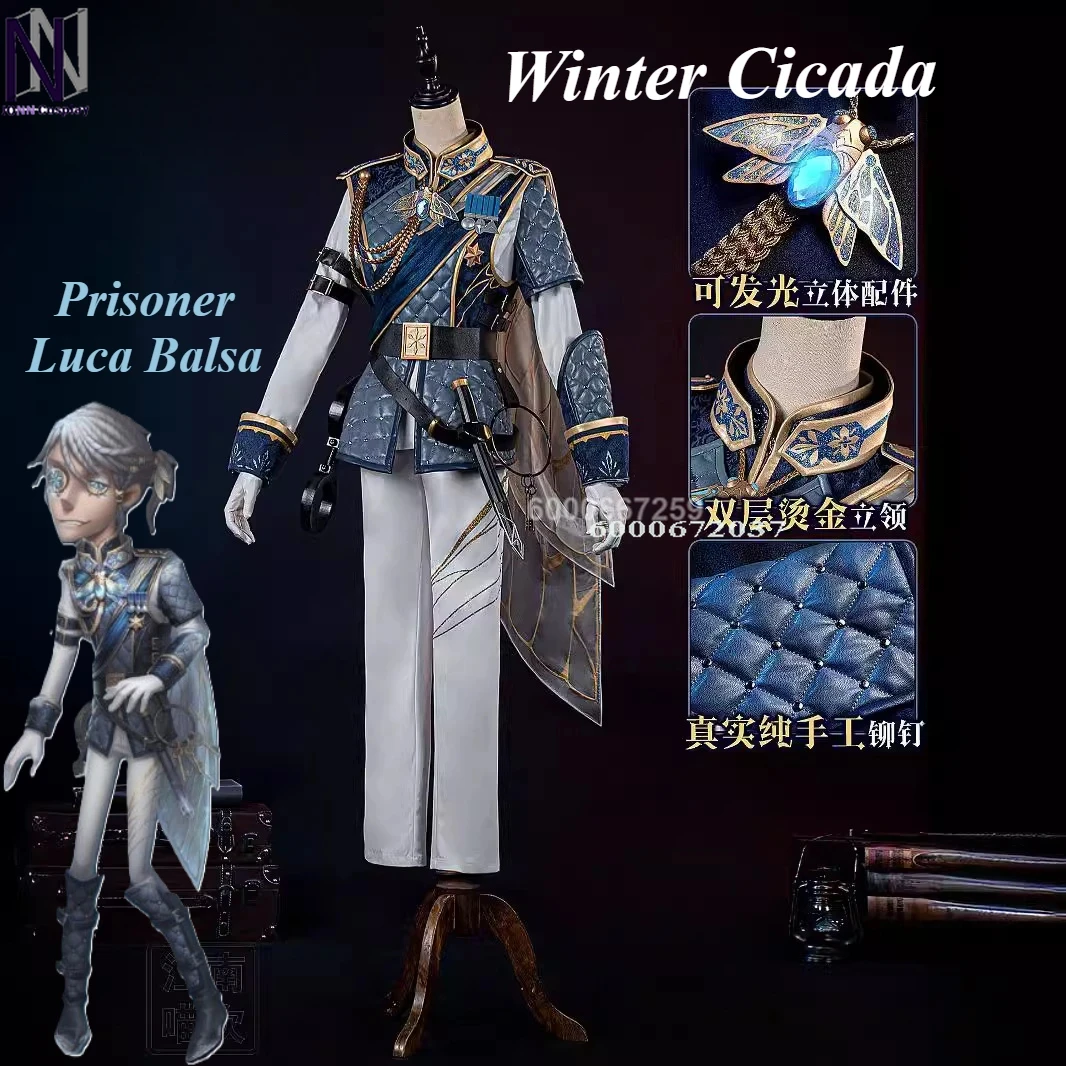 

Game Identity V Prisoner Luca Balsa Cosplay Wig Winter Cicada A-Tier Uniform Glasses Sword Handcuffs Pendant Accessories