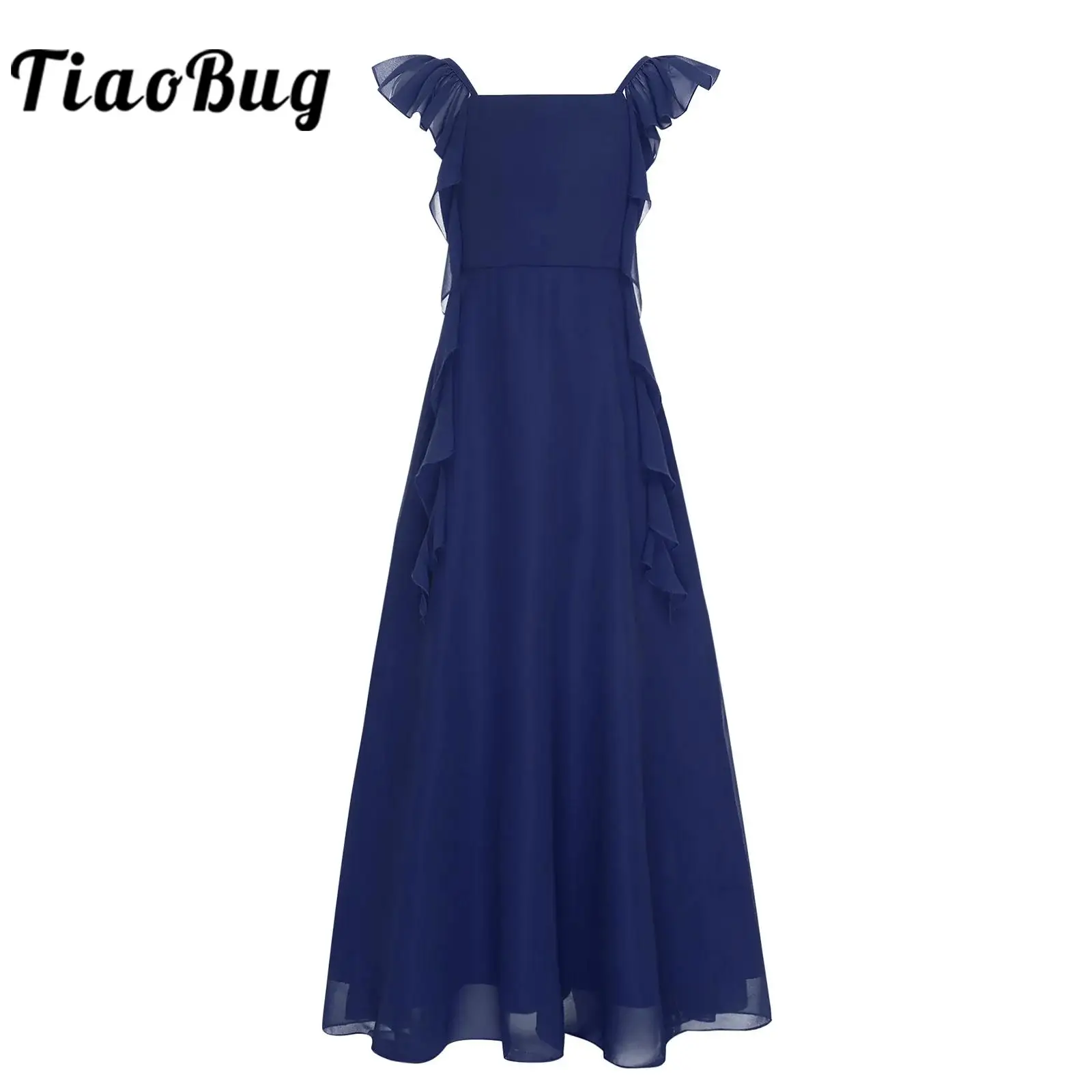 

Girl's Chiffon Ruffled Straps A Line Princess Party Dress Elegant Formal Bridesmaid Dress Flower Girls Wedding Party Ball Gown