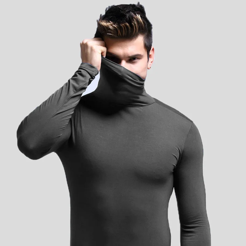 Men's Autumn Winter Turtleneck Shirt Warm Breathable Thermal Slim Fit Long Sleeve Business Casual Base Layer Clothing Daily Wear