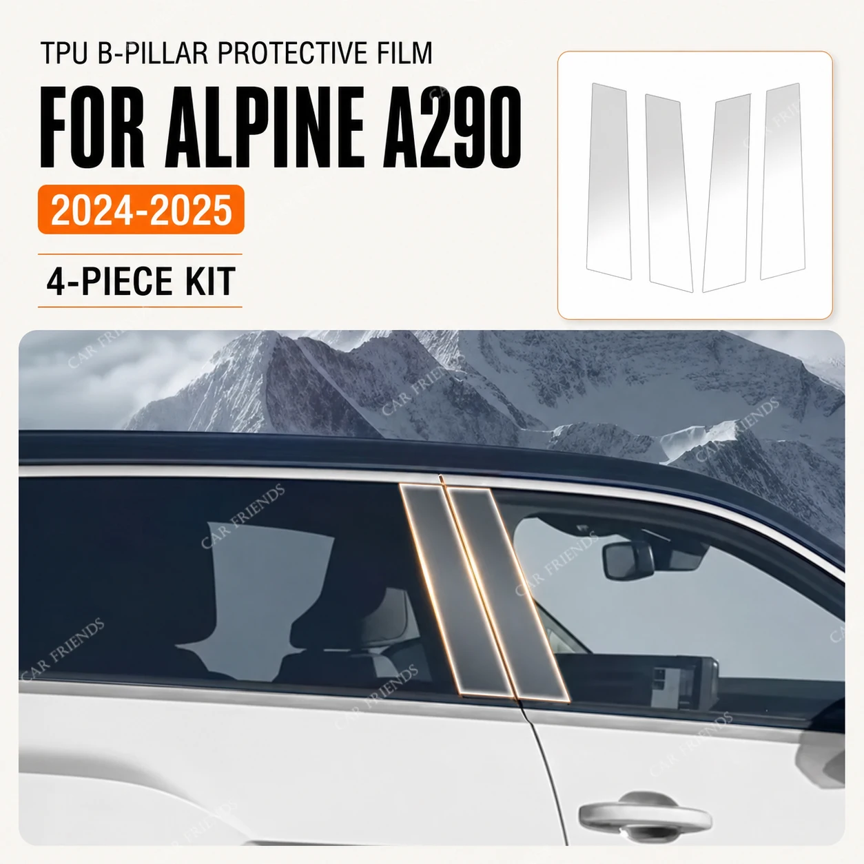 Custom Fit TPU B & C Pillar Protective Film For Alpine A290 2024-2025 Scratch Resistant Fingerprint Proof Door Pillar Trim