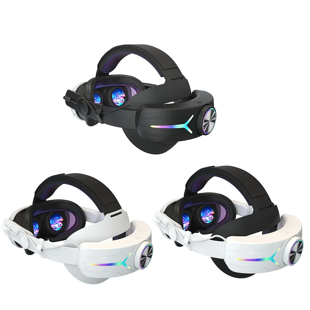 حزام رأس VR قابل للتعديل RGB بقدرة 8000 مللي أمبير في الساعة وحزام رأس بديل قابل لإعادة الشحن مريح يقلل من ضغط الوجه لسماعات ميتا كويست 3
