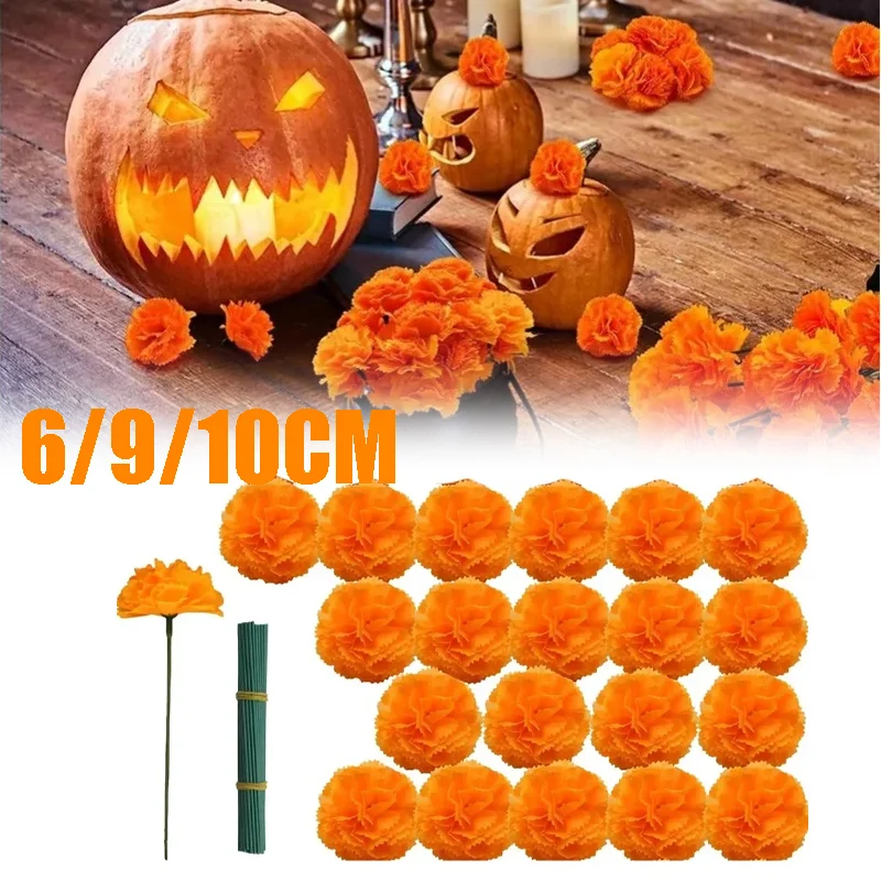 Cabezas De Flores De caléndula tradicionales, Flores artificiales De Cempas Ganchoil para Dia De Muertos Ofrendas Diwali, exhibiciones De Halloween