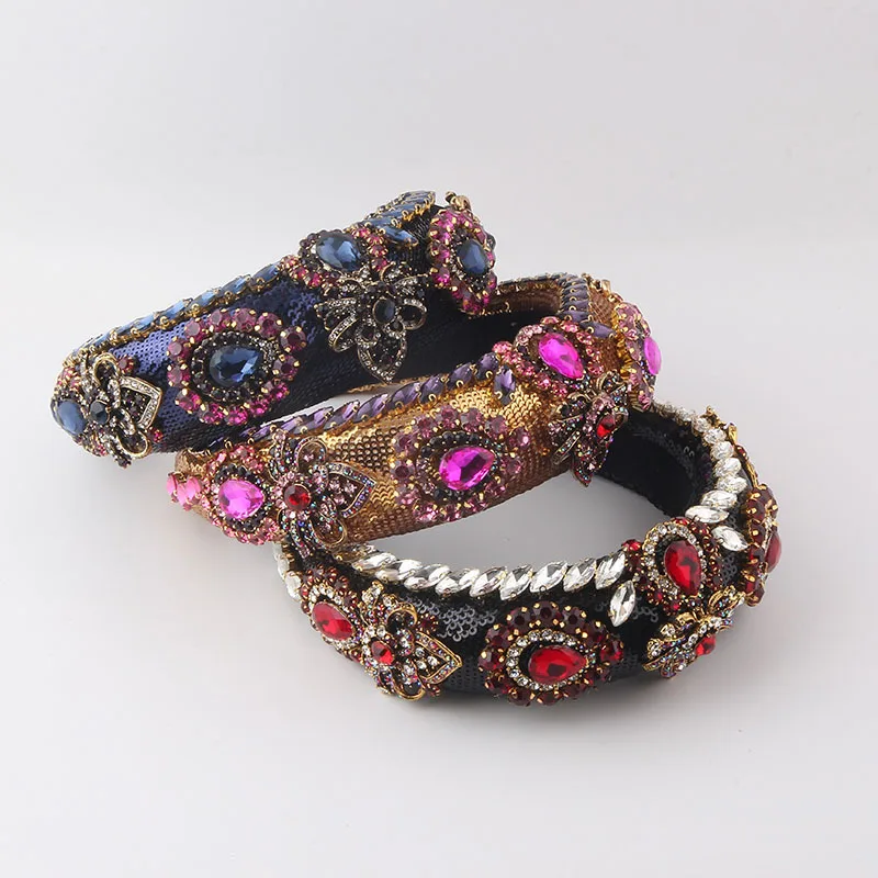 

New Fashion Baroque Sequin Sponge Exaggerated Rhinestone Geometric Headband Women's Ball Luxury Hair Accessory