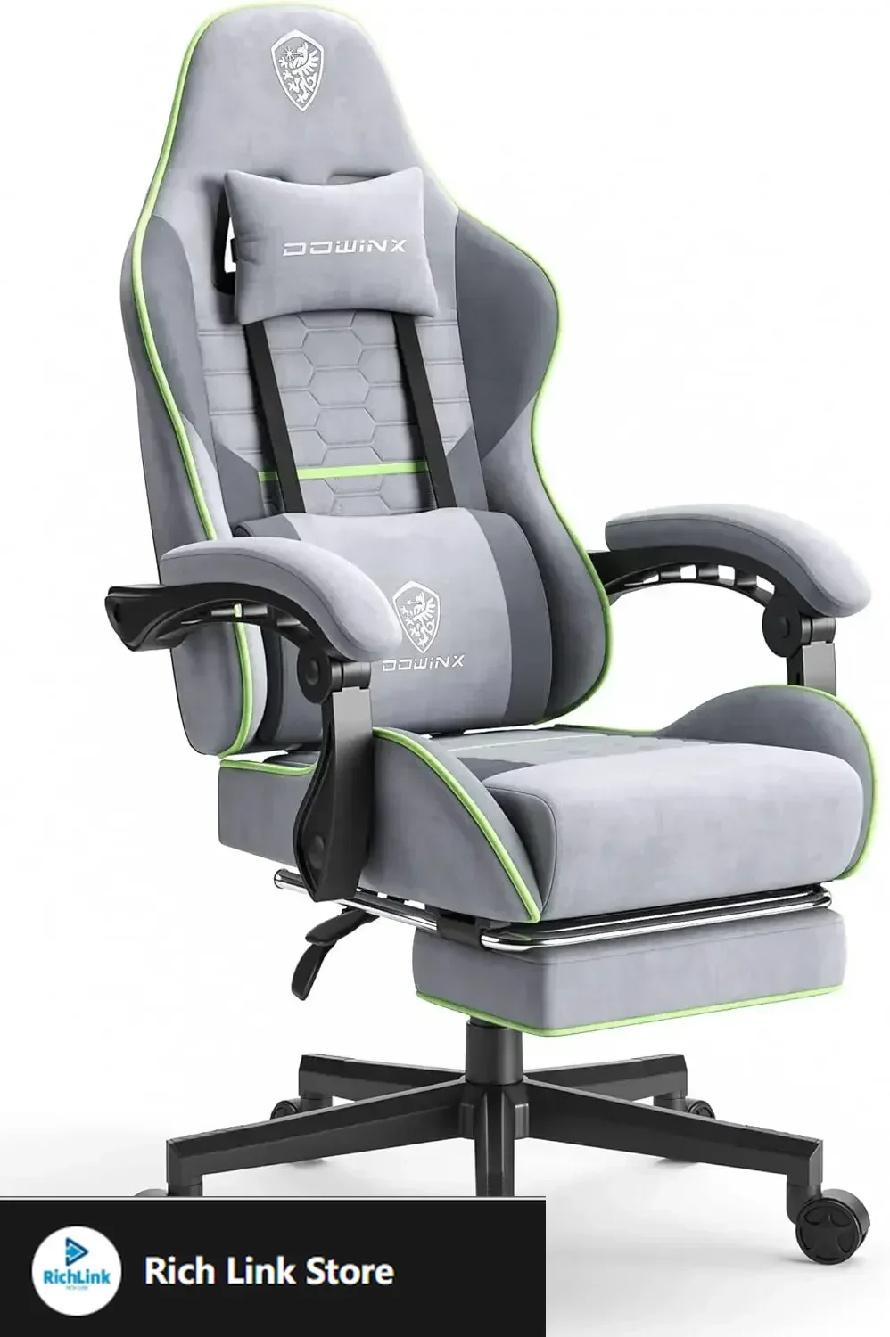 

Gaming Chair Fabric with Pocket Spring Cushion, Massage Game Chair Cloth with Headrest, Ergonomic Computer Chair, Light Grey