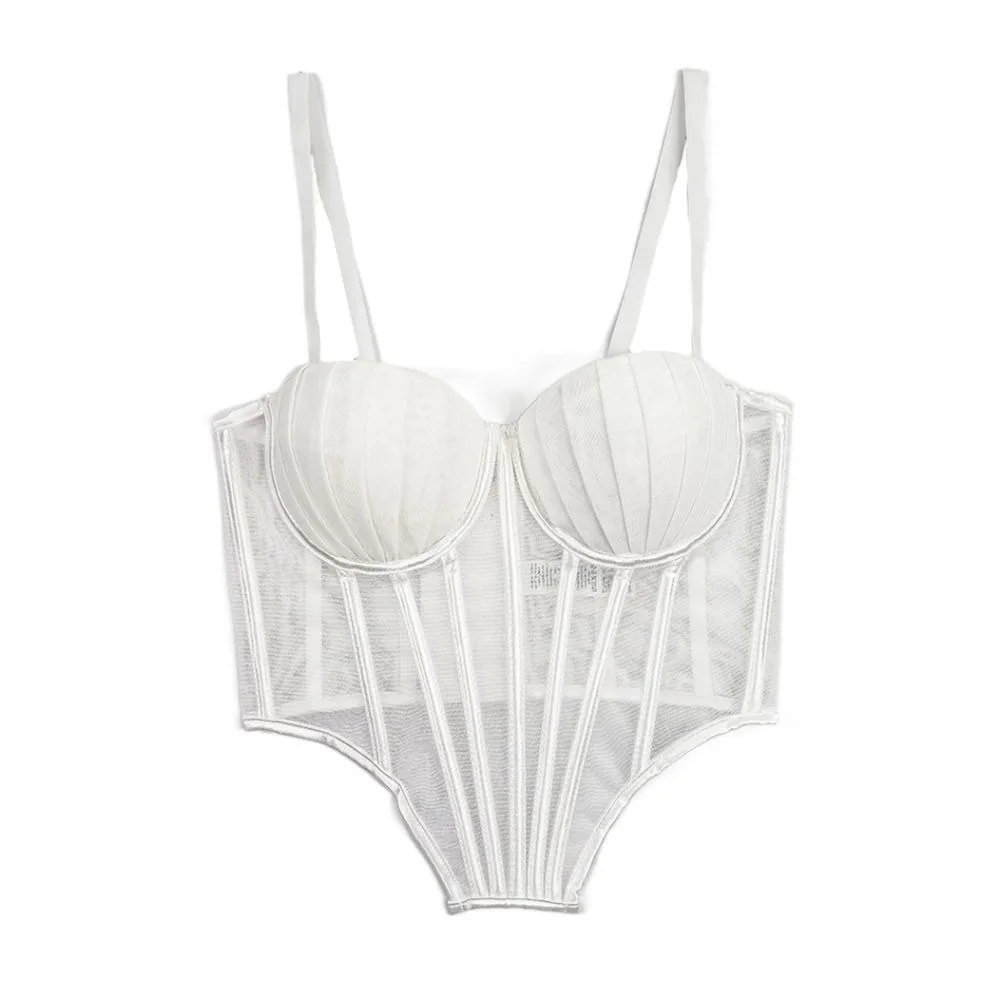 Elegant Transparent Sling Camisole Slim fit Sleeveless Crop Tops Streetwear Fishbone Mesh Corset Travel