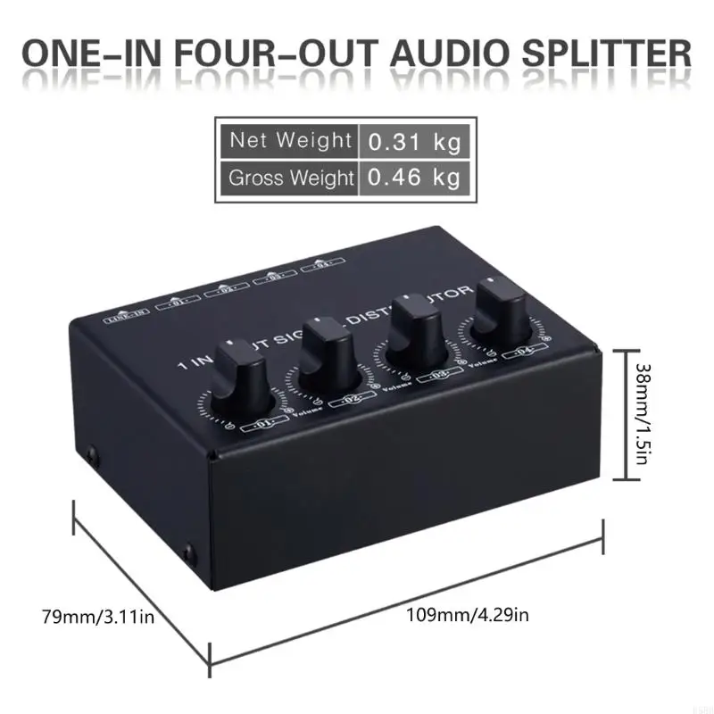 D5BB Conveniente Selección señal fuente sonido Splitters 1 Entrada 4 Cajilla metal señal sonido señal