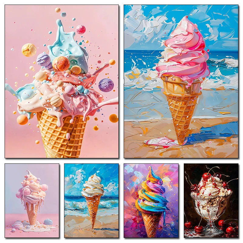 1pc frameless Canvas Painting Cherry Dessert Orange Cocktail Ice Cream Lemon Tree Canvas Paintings And Prints Wall Art HD Pictur