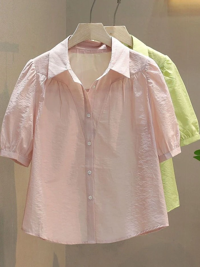 

Sweet ort Sve irt Женский топ Летний новый Sle Складной Bubble Sve Ele Маленький размер Неводной полиэстер Повседневный irt