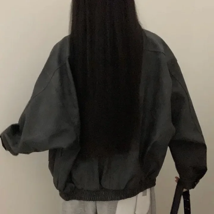 Chique Vintage ort Rits Leer Jaet Dames Faionable Design Katoen Warm Straight Cut ort Jas Herfst Anti-Aging