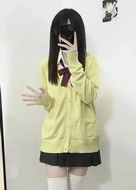Suéter Jk bonito rosa, azul y negro, cárdigan de punto, chaqueta japonesa Original para mujer, uniforme, suministros escolares, sensación de estilo perezoso