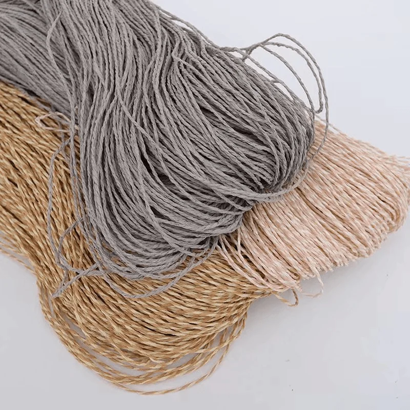 200g 2ply Cotton Raffia Yarn for Hand Crochet Knitting Summer Hats Bags Diy Straw Sandals Fluffy Paper Grass Thread Beige Yellow - view 6