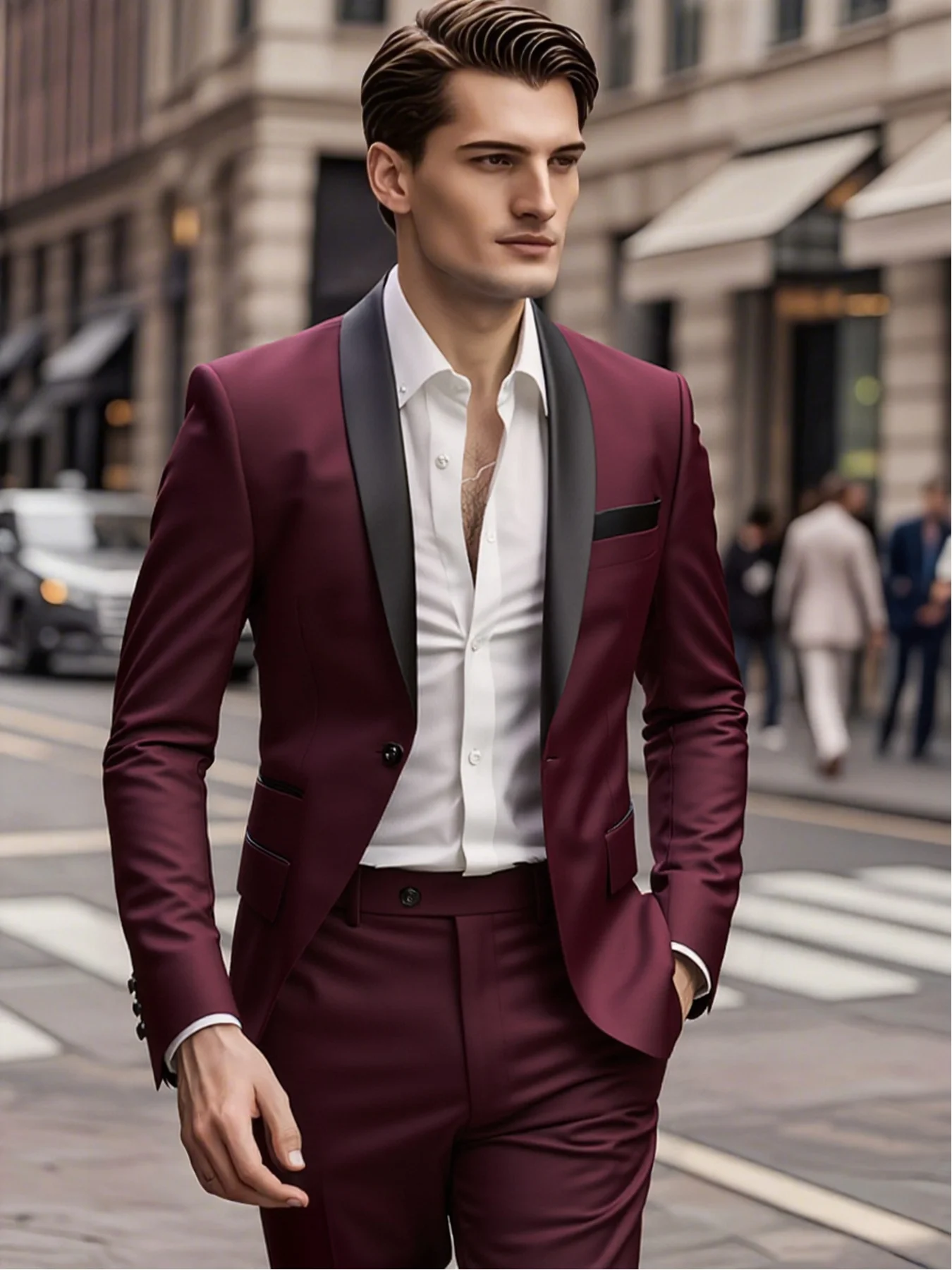 

2-Piece Men's Slim Fit Shawl Collar Suit, Elegant Party Wear, Tailored Jacket & Trousers for Events