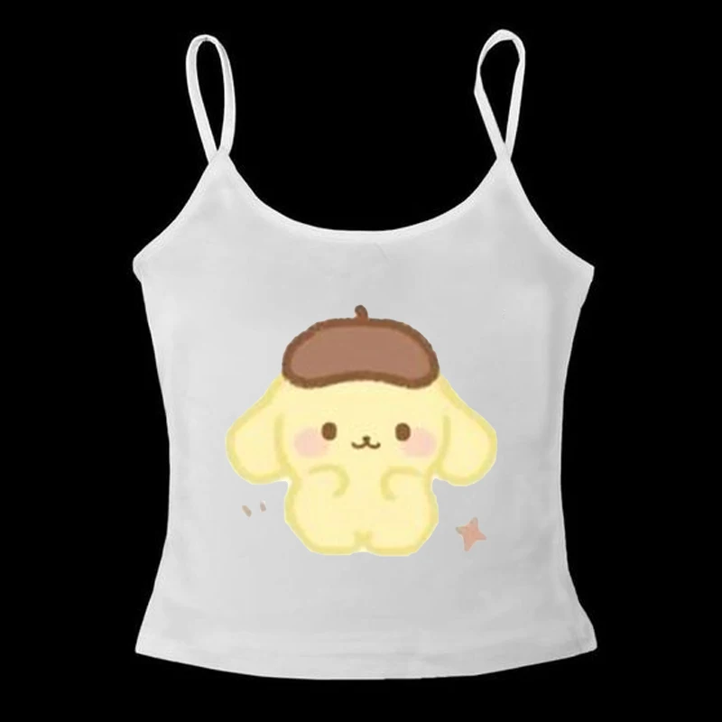 Summer New Style Sanrio Y2K Camisole Vest Pom Pom Purin Cartoon Anime Tops Kawaii  Casual Couple Women Sleeveless Top