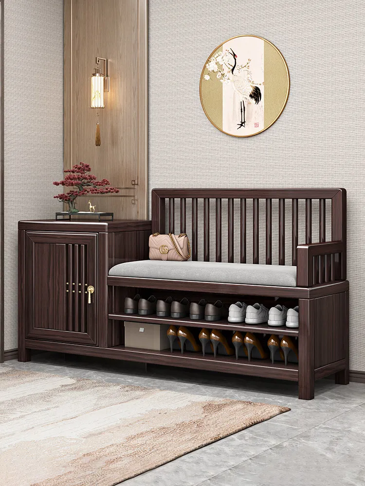 AA solid wood shoe changing stool purple gold sandalwood household door-to-door shoe cabinet integrated stool storage stool