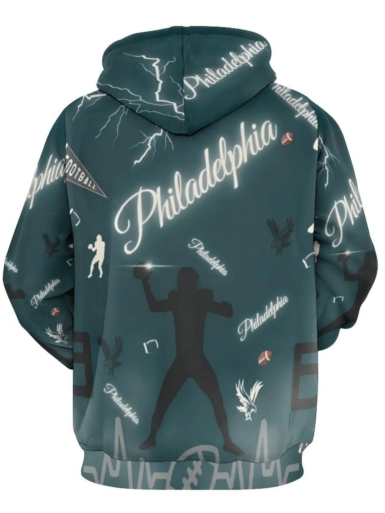 Men Philadelphia Football Eagle Silhouette Letter 3D Print Hoodie Sports Theme Long Sleeve Casual Oversized Hooded Pullover