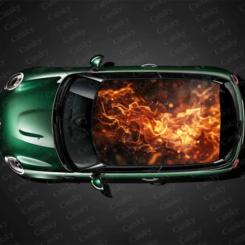 

Burning Fire Flames Print Car Roof Sticker Wrap Racing SUV Auto Accessories Packaging PVC Car Hood Graphic Decal Decoration