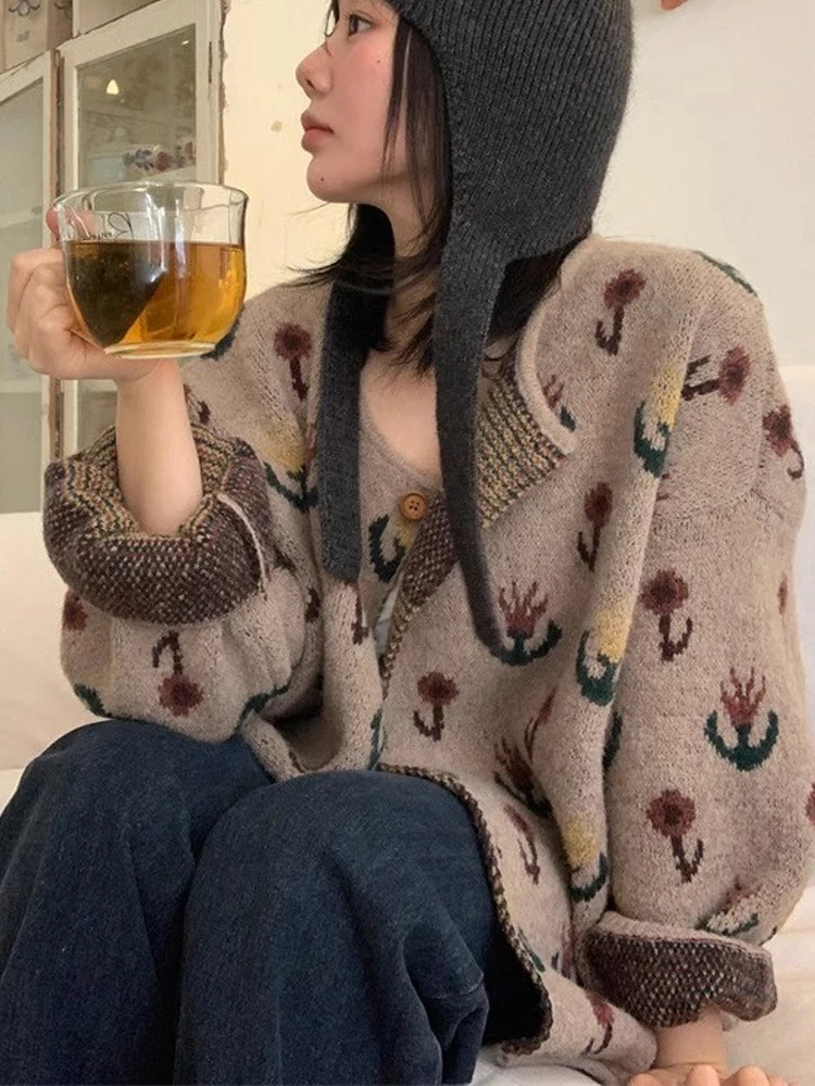 

Women's Loose Knitted Sweater Coat Autumn Winter Faion Soft Flutton-Up Cardigan Warm Thiened Long Sve round Ne