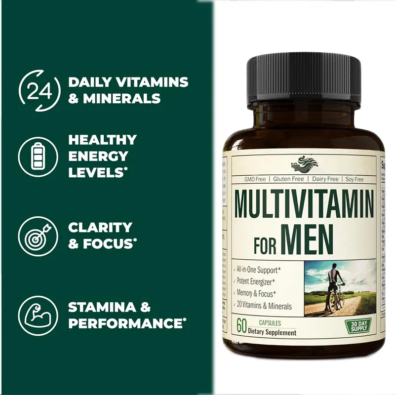 Minerais/vitamines compostos diários masculinos - vitamina A, C, E, D, B1, B2, B3, B5, etc., biotina, espirulina, zinco, antioxidante