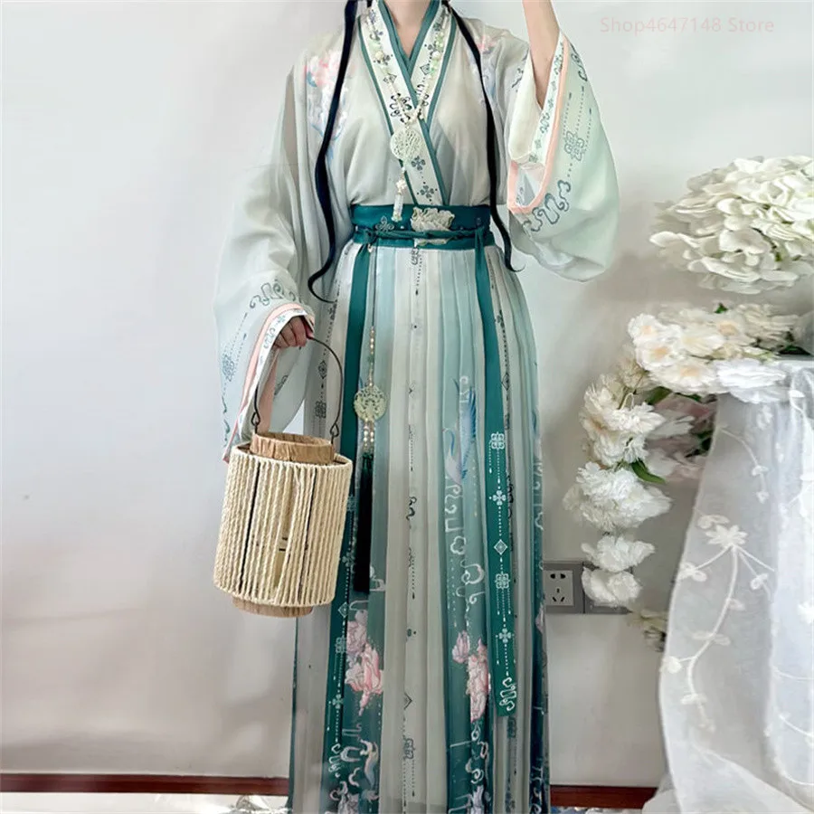 

Modern Hanfu Woman Chinese Traditional Dress Kimonos Mujer Tang Dynasty Style Hanbok Cosplay Fairy Princess Dress White Suit