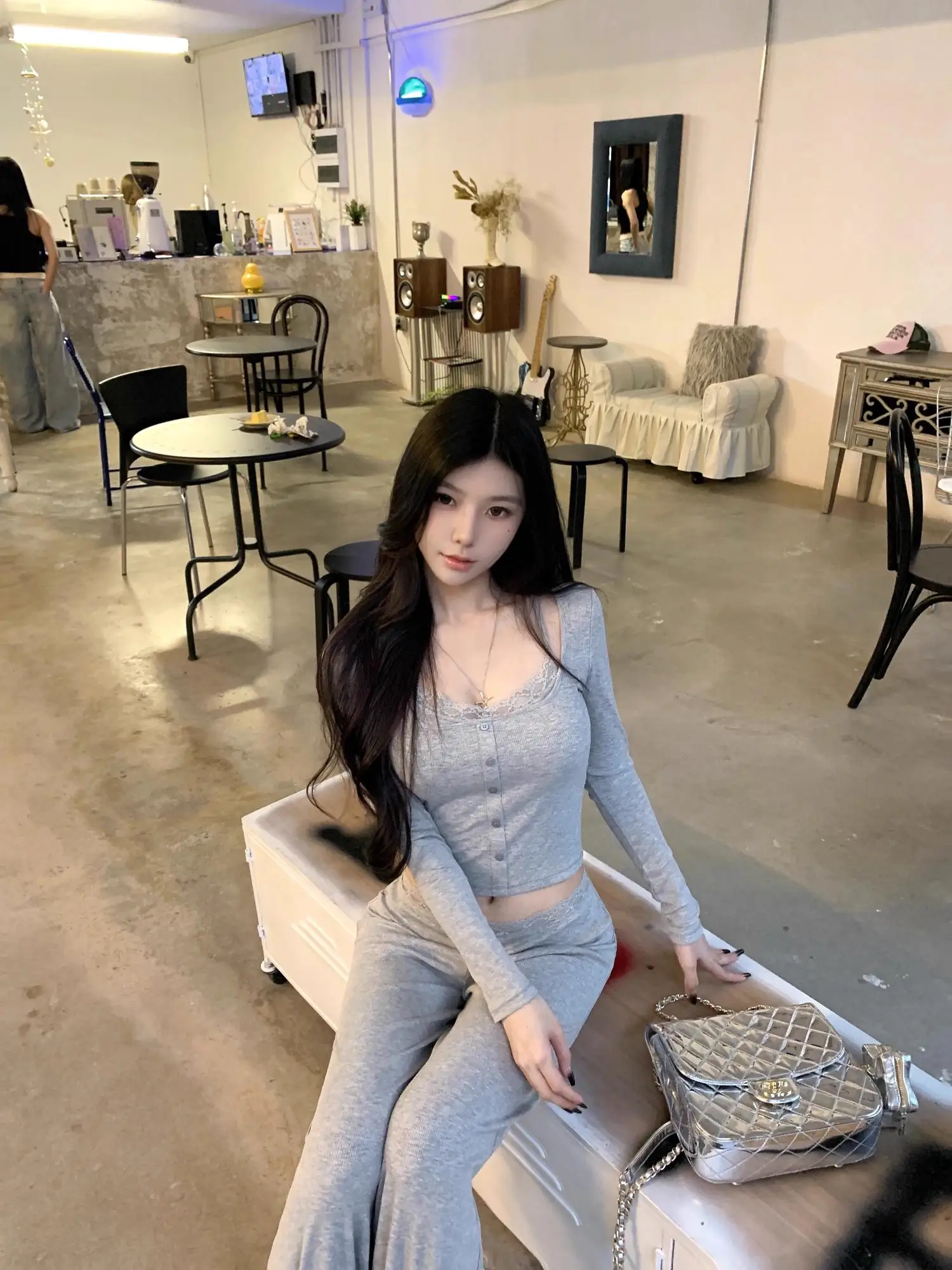 

Длинная футболка Pure Desire Sweet Spicy с кружевной отделкой, женская футболка в Корейском стиле, облегающий базовый слой, топ