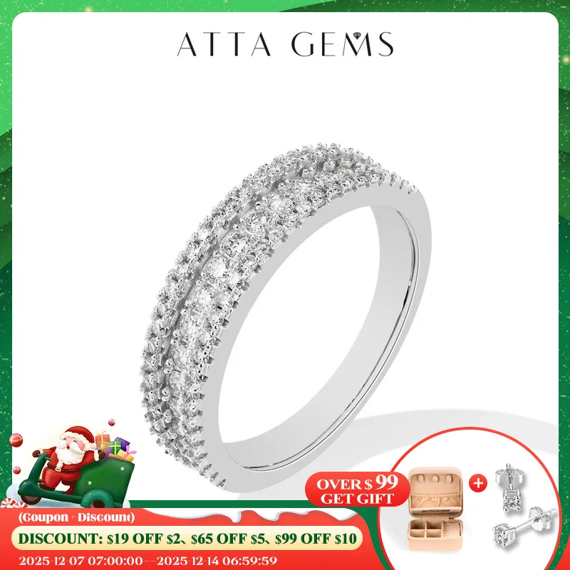 

ATTAGEMS Classic Full Lab Moissanite Diamond Rings for Women Men S925 Sterling Silver Half Band Engagement Wedding Jewelry Gifts