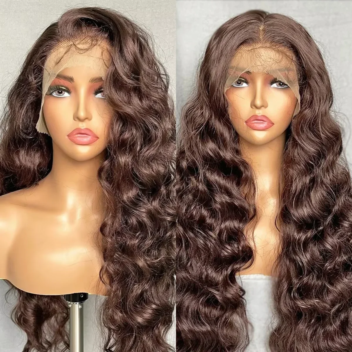 

26-дюймовый мягкий волнистый натуральный коричневый 5x5 шелковая основа еврейский парик из человеческих волос детские волосы HD кружевные европейские волосы бесклеевые предварительно выщипанные