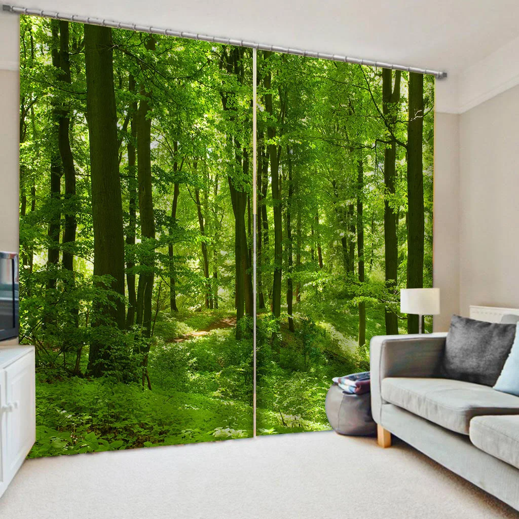 3D Curtain Photo Customize Size green forest curtains Bedroom Living Room Office Cortinas Curtain 3D Photo Window Curtain