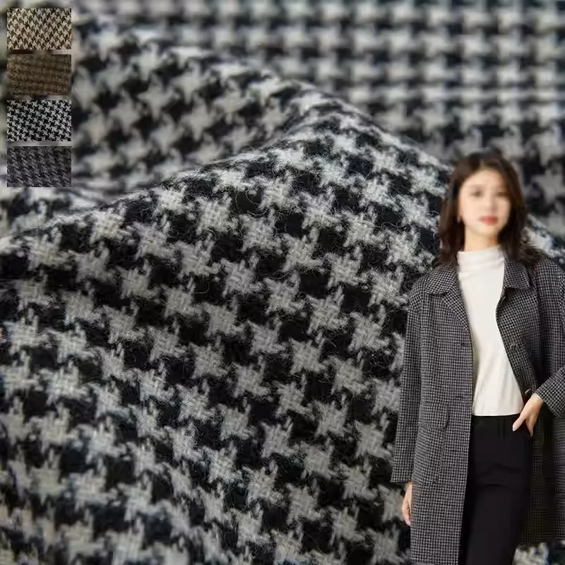 Tela de Tweed trenzada teñida con hilo de pata de gallo pequeña en blanco y negro para chaqueta de otoño, vestido, traje, abrigo, Material de costura de tela DIY