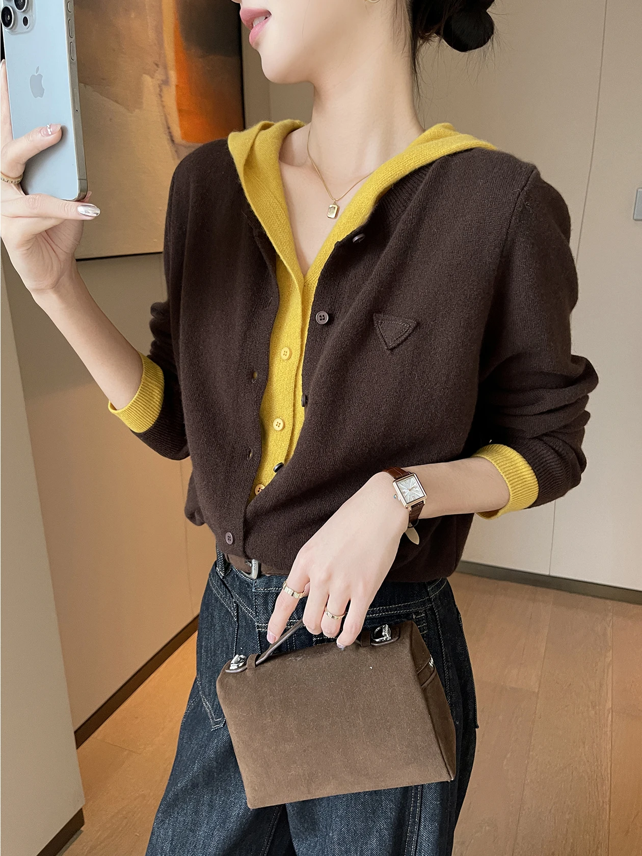 

Коричневый вязаный свитер с капюшоном, женский зимний модный дизайн Sensation White Effect, повседневный длинный свитер из мягкой ткани GY653