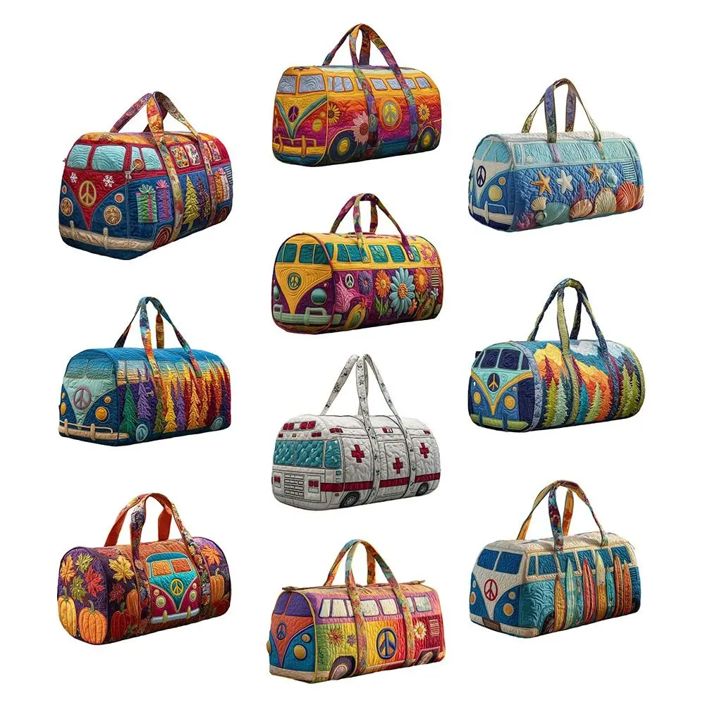 

Quilted Cotton Quilted Travel Bag Hippie Vibe Boho Style Printed Yoga Bag 3D Design Mushroom Print Weekender Bag Overnight Stay