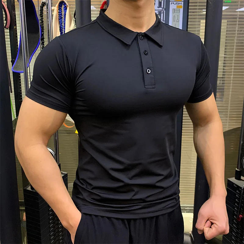 Group quick-drying sports POLO shirt men's lapel sports short-sleeved fitness personal training training shirt elastic running s