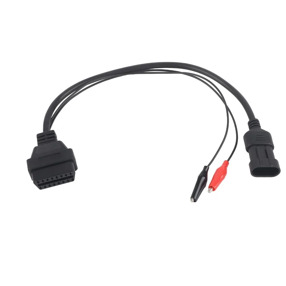 Black OBDII Connecting Cable Plastic and Metal 3 Pin Male to 16 Pin Female Alligator Clip Diagnostic Cable