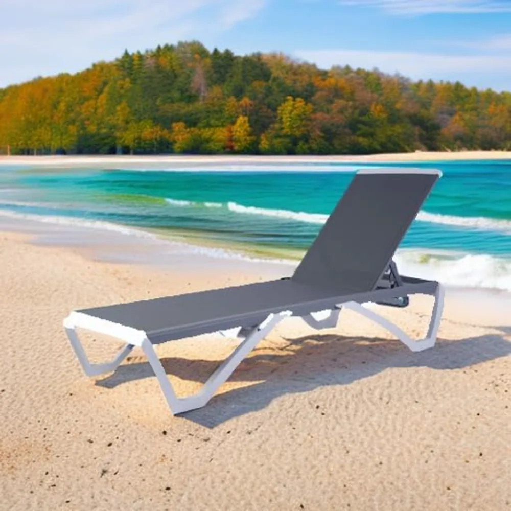 

Patio Chaise Lounge Chair - Full Flat Alumium & Resin Legs, Outdoor Reclining Adjustable Chair for Sunbathing, Patio, Beach
