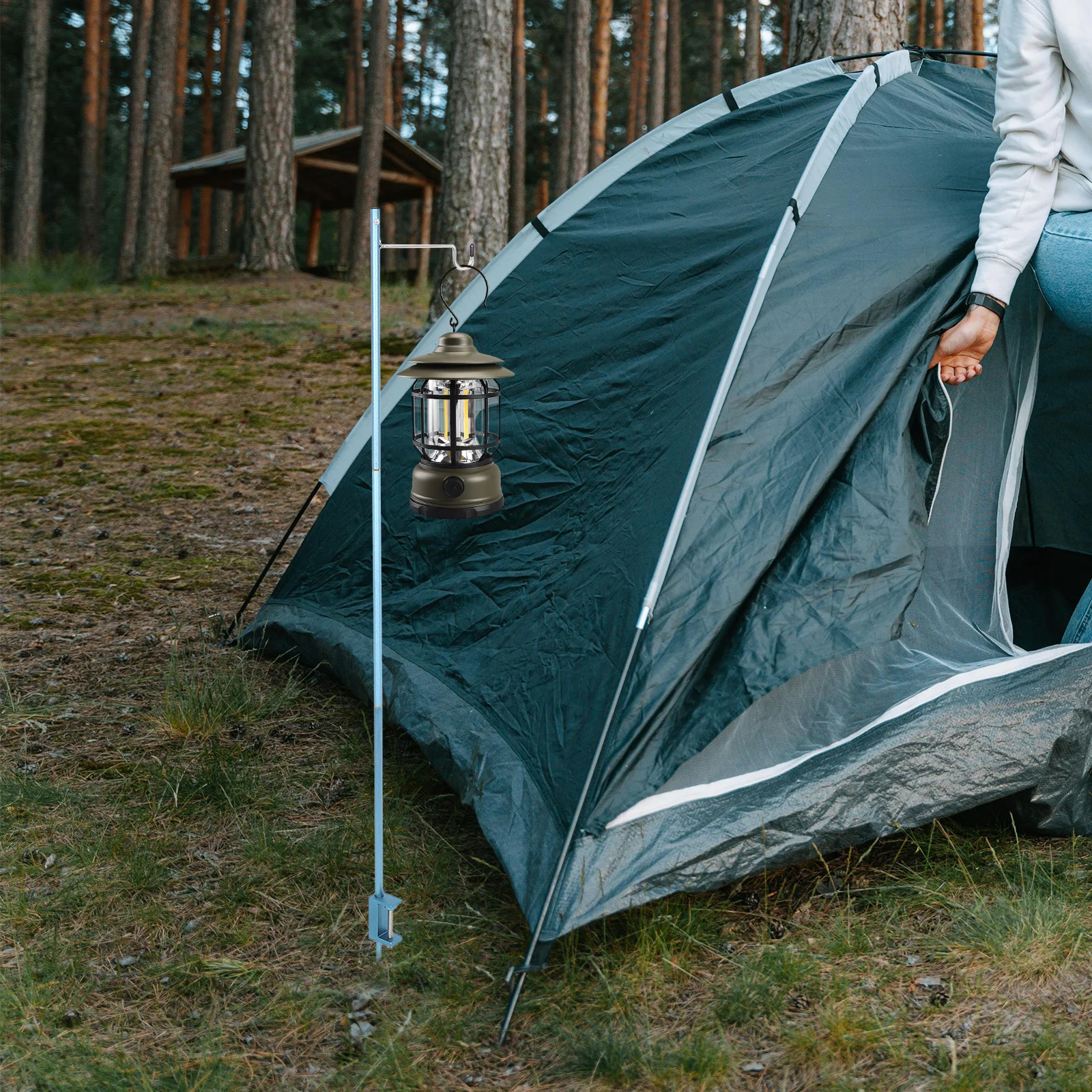 

1Set Aluminum Alloy Outdoor Lantern Stand Double Hook Lamp Bracket Durable Light Pole Portable Camping Hiking Fishing Lamp Rack