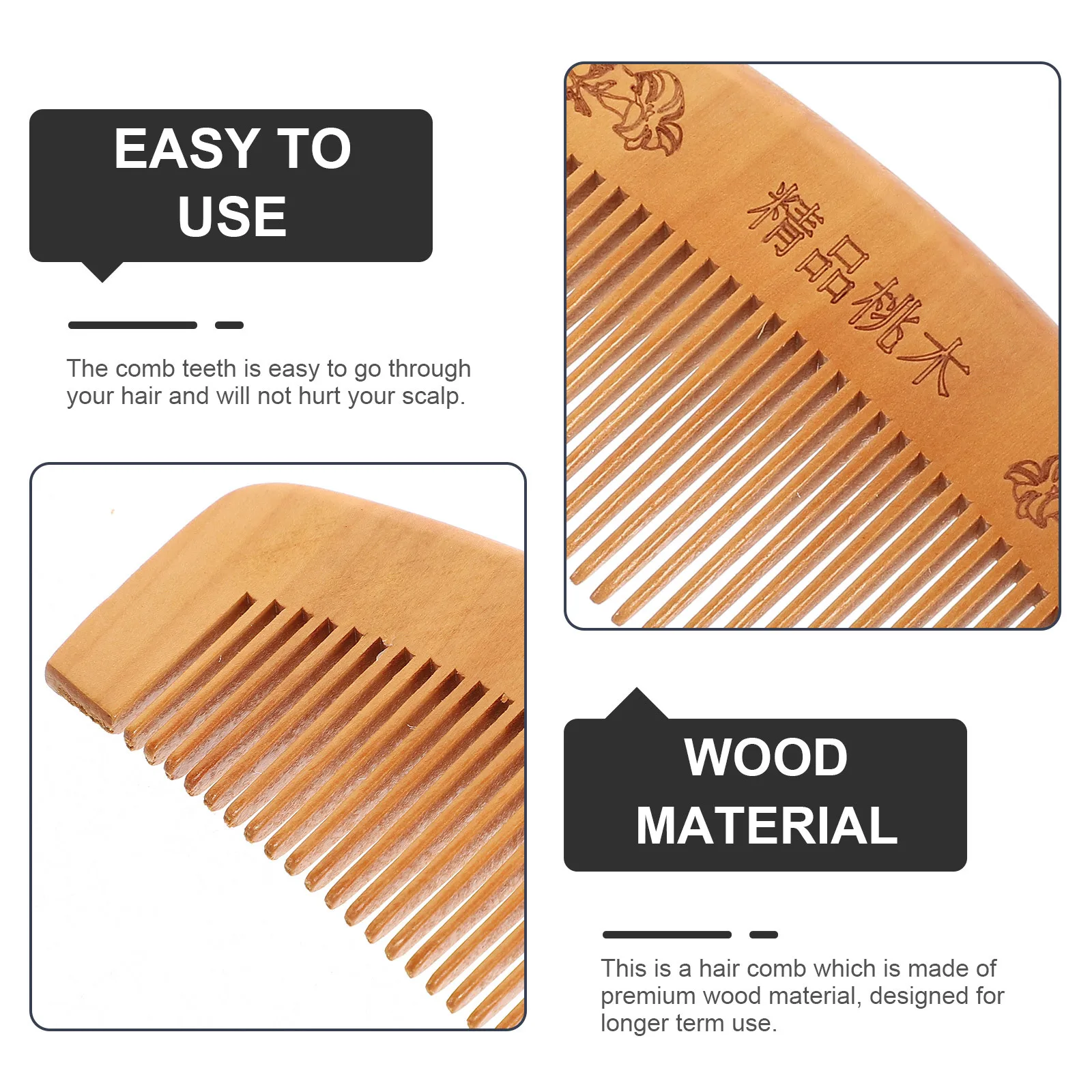 

3Pcs Anti-Static Wood Comb Portable Hairdressing Wide Tooth Massage Comb Detangling Scalp Care for Thick Curly Hair