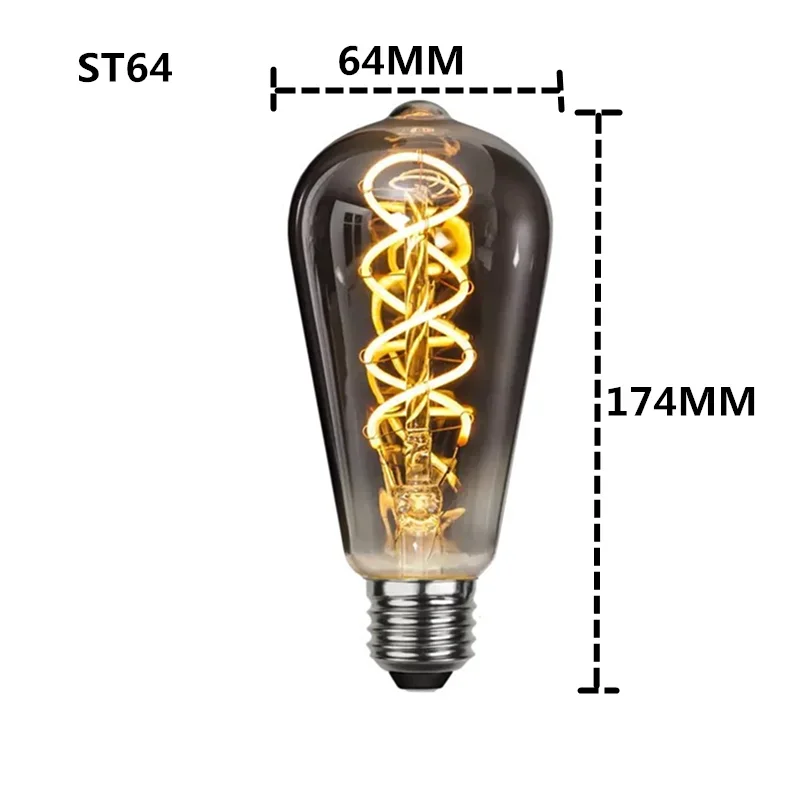 LED E27 ST64 G95 4 واط Dimmable220V سموكي رمادي دافئ GSpiral خيوط لمبة الرجعية خمر الإضاءة الزخرفية اديسون مصباح #3