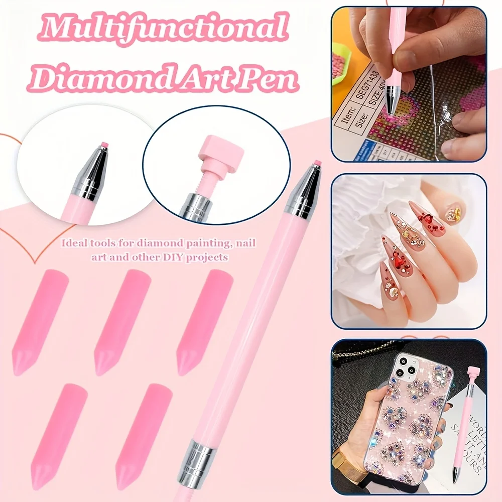 Gradient Color Rhinestone Picker Tool Refillable Wax Pen with 3 Red Additional Wax Refills Nail Dotting Rhinestone Pickup Pen