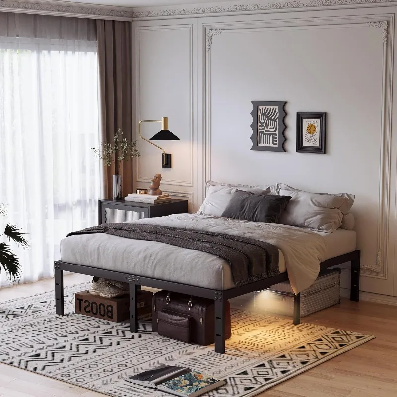 

14 Inch Queen Bed Frame with LED Night Light, Metal Platform Bed Frame Queen Size Storage Space Under The Bed,
