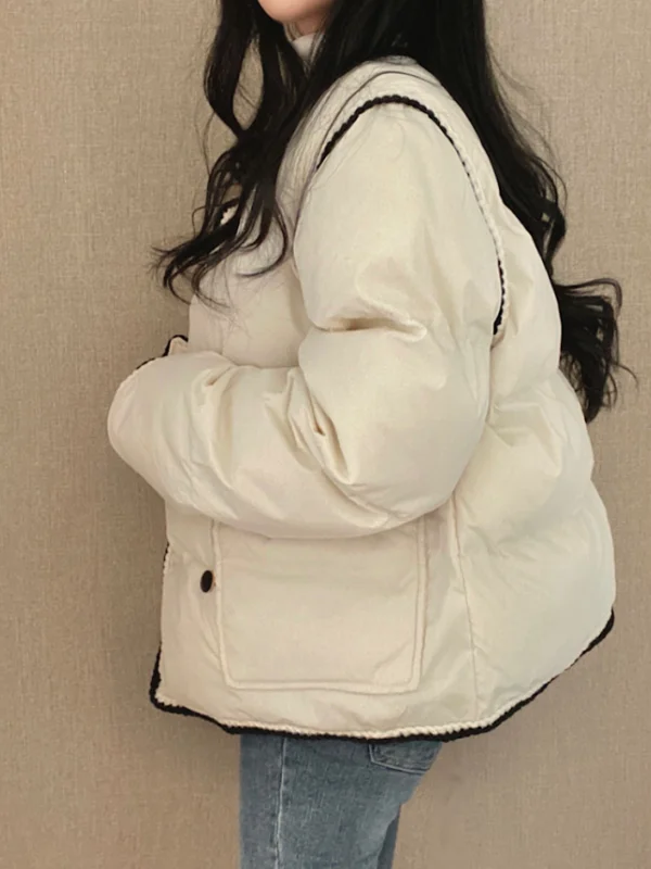 الشتاء Thiened فضفاض القطن Jaet صف مزدوج زر لصق Aosphere تحسس اللون بلو الدانتيل المرقعة المرأة ملابس خارجية