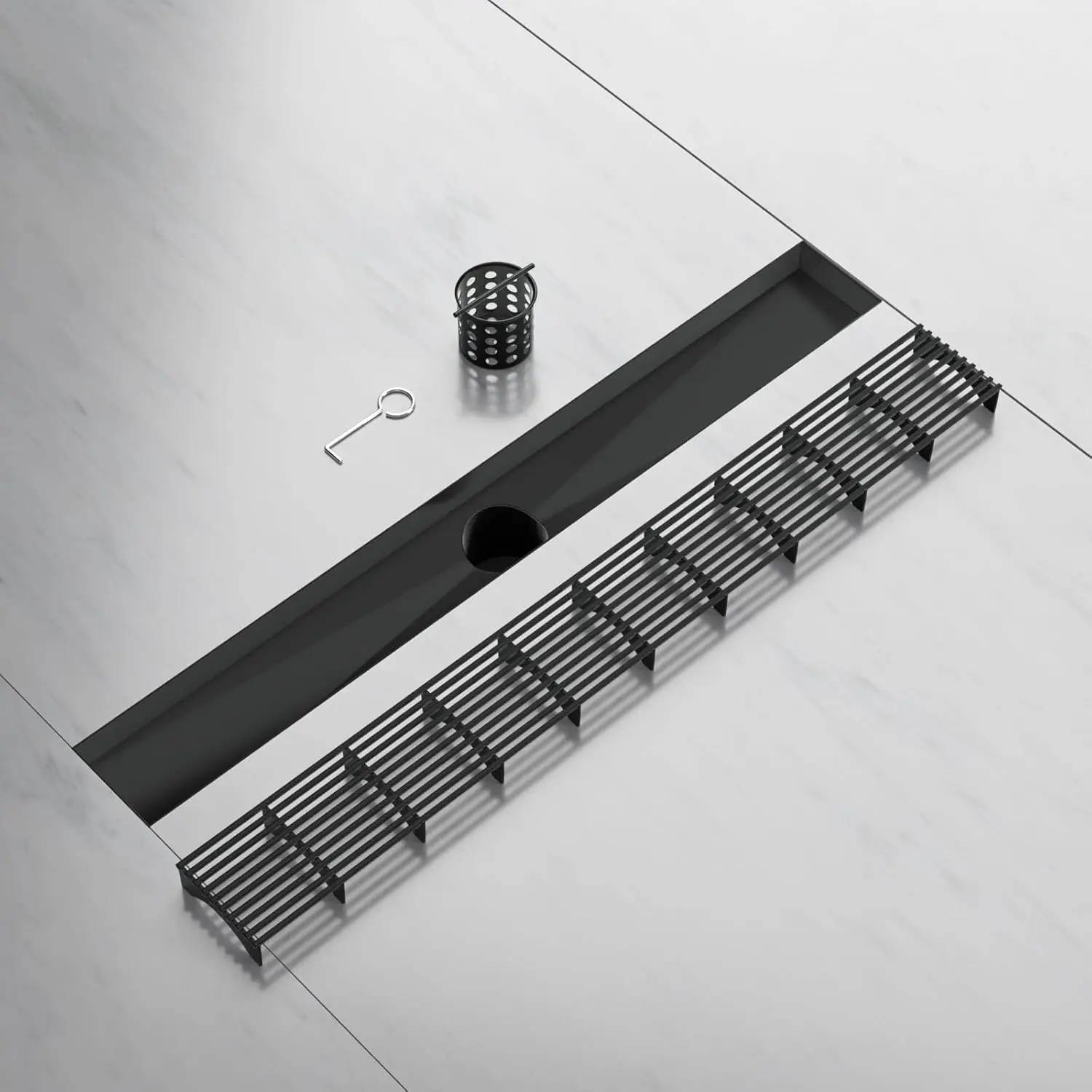 

24-Inch Black Linear Shower Drain With Modern Design Fast Drainage Rectangle Shower Floor Accessory Upgraded Wedge Wire Cover