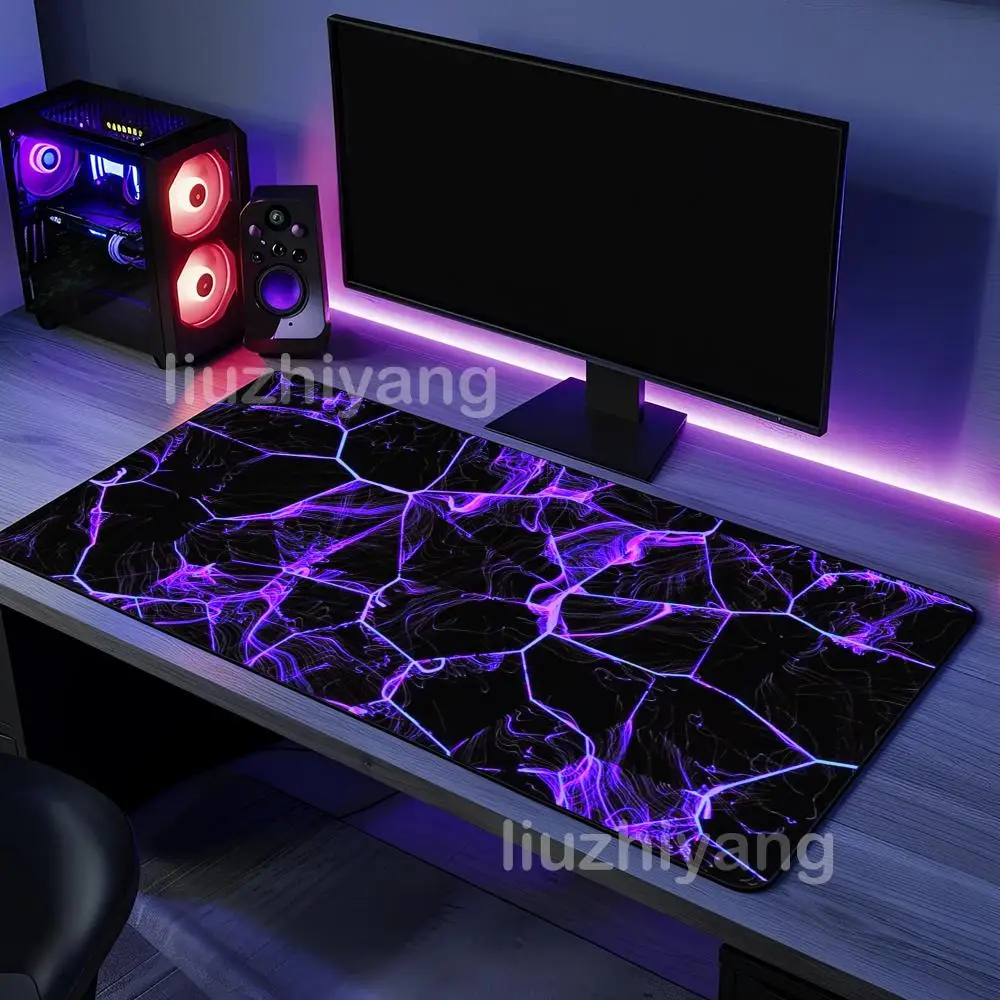 

Purple Abstract Lines XXL Mouse Pad Large Computer Office Game Table Mat Rubber Anti-Slip Stitched Edges Long Desk Keyboard Mat