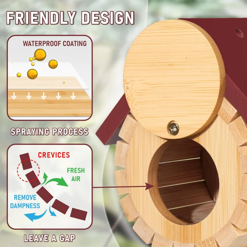 Date red bucket 2 Hummingbird House Kit, Hummingbird Houses Humming Birds Nesting, Wooden Spray Painted Hummin