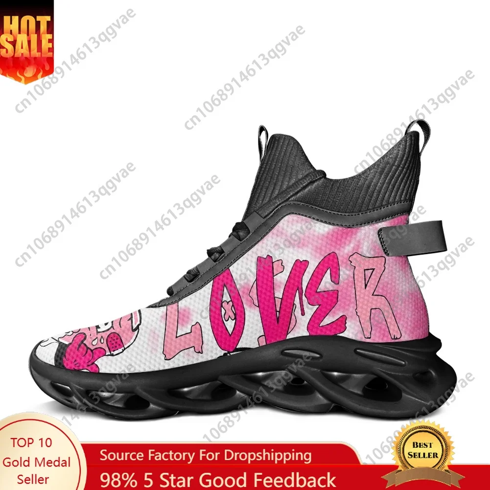 

Pink Loser Lover Pink Drip Heart High Top Flats Sneakers Mens Womens Sports Running Shoes Lace Up Mesh Footwear Custom Made Shoe