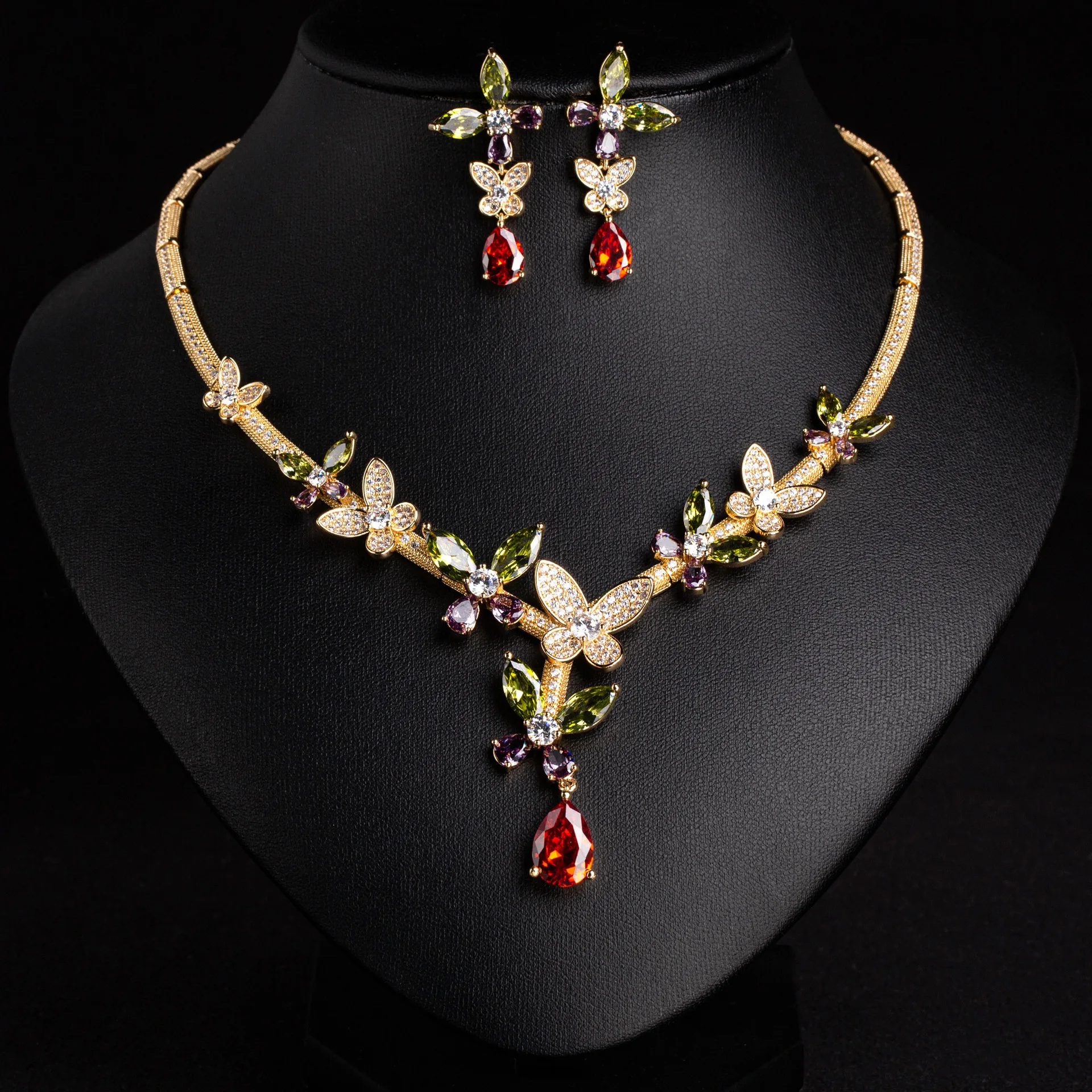 Summer 2026 High-End Women's Zircon Pendant Jewelry Set Light Luxury Evening Earrings And Necklace Wedding Accessory
