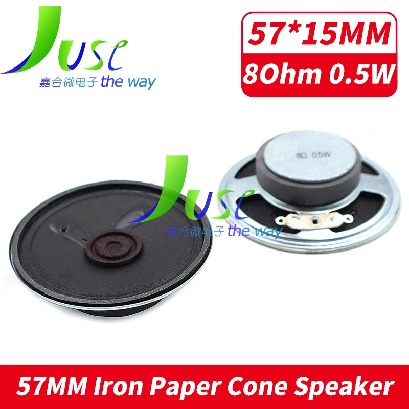 

2Pcs 57MM 8Ohm 0.5W Speaker 57*15MM Outer Magnetic Iron Case Loud Speaker 57 MM 8 Ohm 0.5 Watt Paper Cone Loudspeaker For Toy