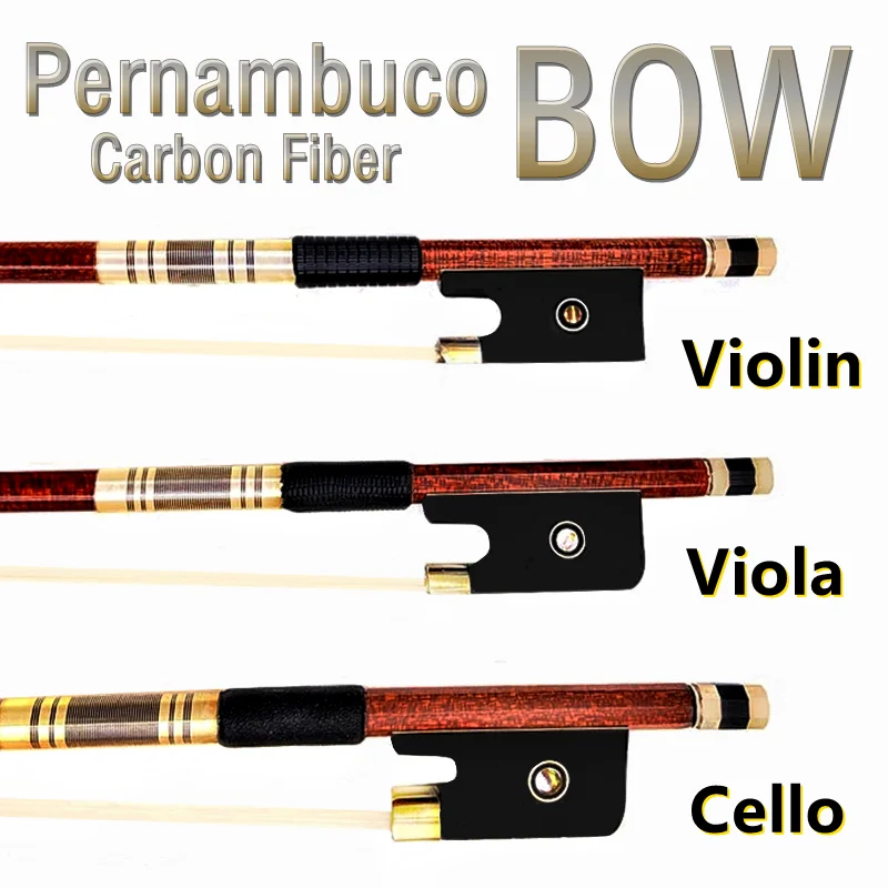 

1Pcs top Pernambuco carbon Fiber Round Stick violin viola cello bow 4/4,silver/Copper Mounted，Siberian horsetail horsehair